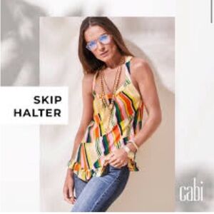 Cabi #5979 Skip Halter Broken Stripe Multicolor Top Size: M